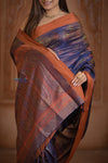Shubh Lakshmi ~ Handloom Pure Silk Pahmina Saree in Dark Purple with Orange (Silk Mark Certified)