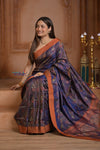 Shubh Lakshmi ~ Handloom Pure Silk Pahmina Saree in Dark Purple with Orange (Silk Mark Certified)