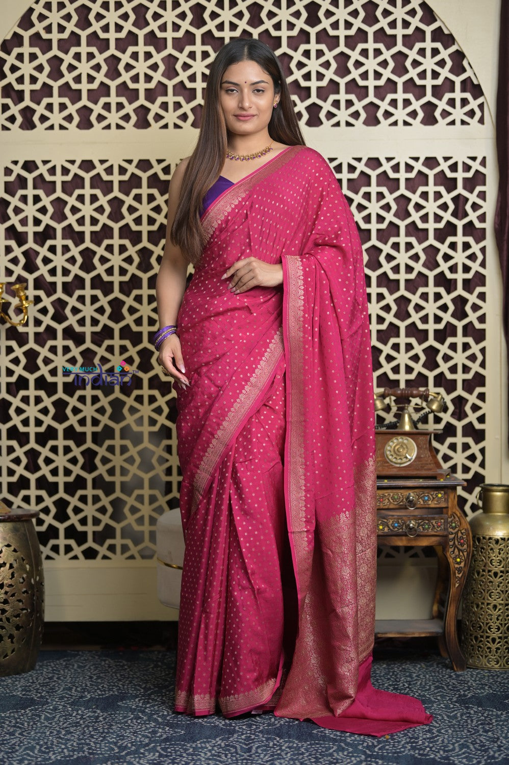 Shubh Lakshmi 2.0 ~ Handloom Banarasi Khaddi Crepe Georgette Silk Saree in Bestseller Pink(Silk Mark Certified)