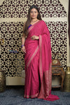 Shubh Lakshmi 2.0 ~ Handloom Banarasi Khaddi Crepe Georgette Silk Saree in Bestseller Pink(Silk Mark Certified)