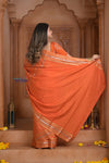 Shubh Lakshmi ~ Handloom Pure Mysore Silk Crepe Saree in Salient Orange (Silk Mark Certified)