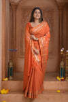 Shubh Lakshmi ~ Handloom Pure Mysore Silk Crepe Saree in Salient Orange (Silk Mark Certified)