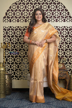 Shubh Lakshmi 2.0 ~ Handloom High Quality Pure Silk Tissue Saree in Gold and Yellow (Silk Mark Certified)