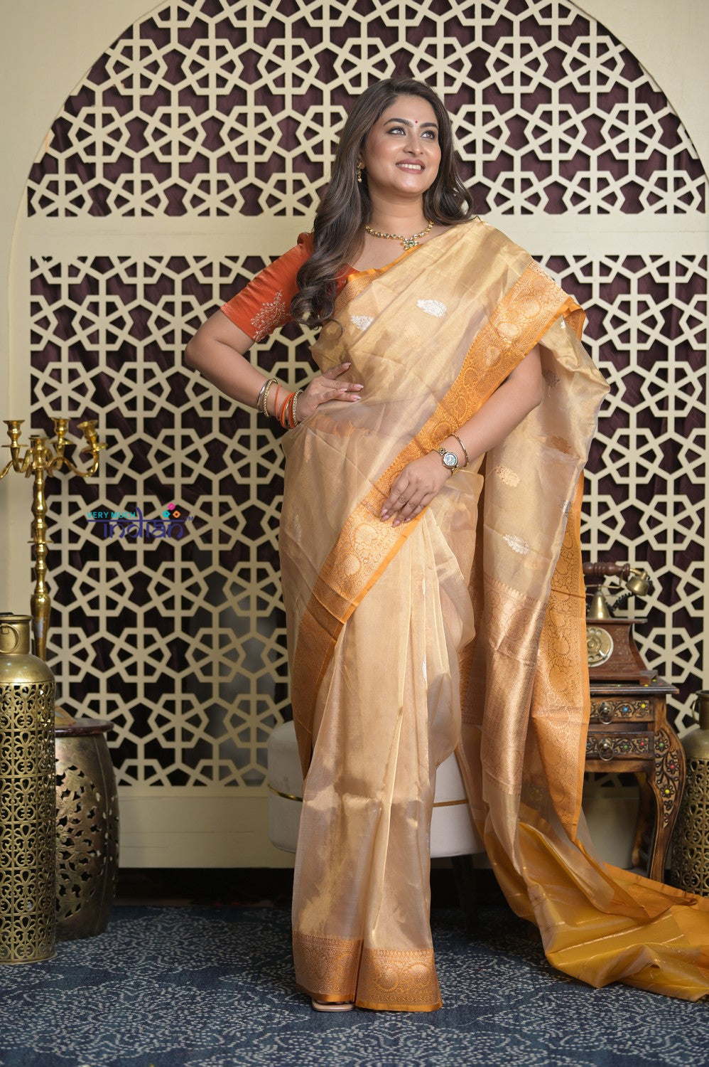 Shubh Lakshmi 2.0 ~ Handloom High Quality Pure Silk Tissue Saree in Gold and Yellow (Silk Mark Certified)