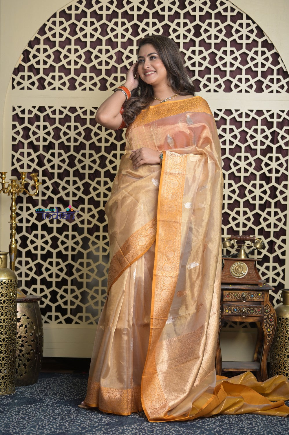 Shubh Lakshmi 2.0 ~ Handloom High Quality Pure Silk Tissue Saree in Gold and Yellow (Silk Mark Certified)