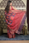 Shubh Lakshmi 2.0 ~ Designer Cotton Silk Saree with Floral Print in Purple and Red