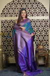 Shubh Lakshmi 2.0 ~ Handloom High Quality Pure Dupion Silk Saree in Teal Blue and Purple  (Silk Mark Certified)