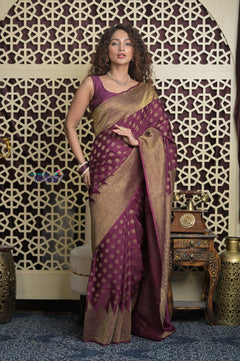 Shubh Lakshmi 2.0 ~ Handloom Banarasi Khaddi Crepe Georgette Silk Saree in Taupe Brown (Silk Mark Certified)