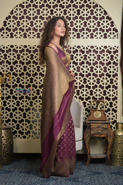 Shubh Lakshmi 2.0 ~ Handloom Banarasi Khaddi Crepe Georgette Silk Saree in Taupe Brown (Silk Mark Certified)