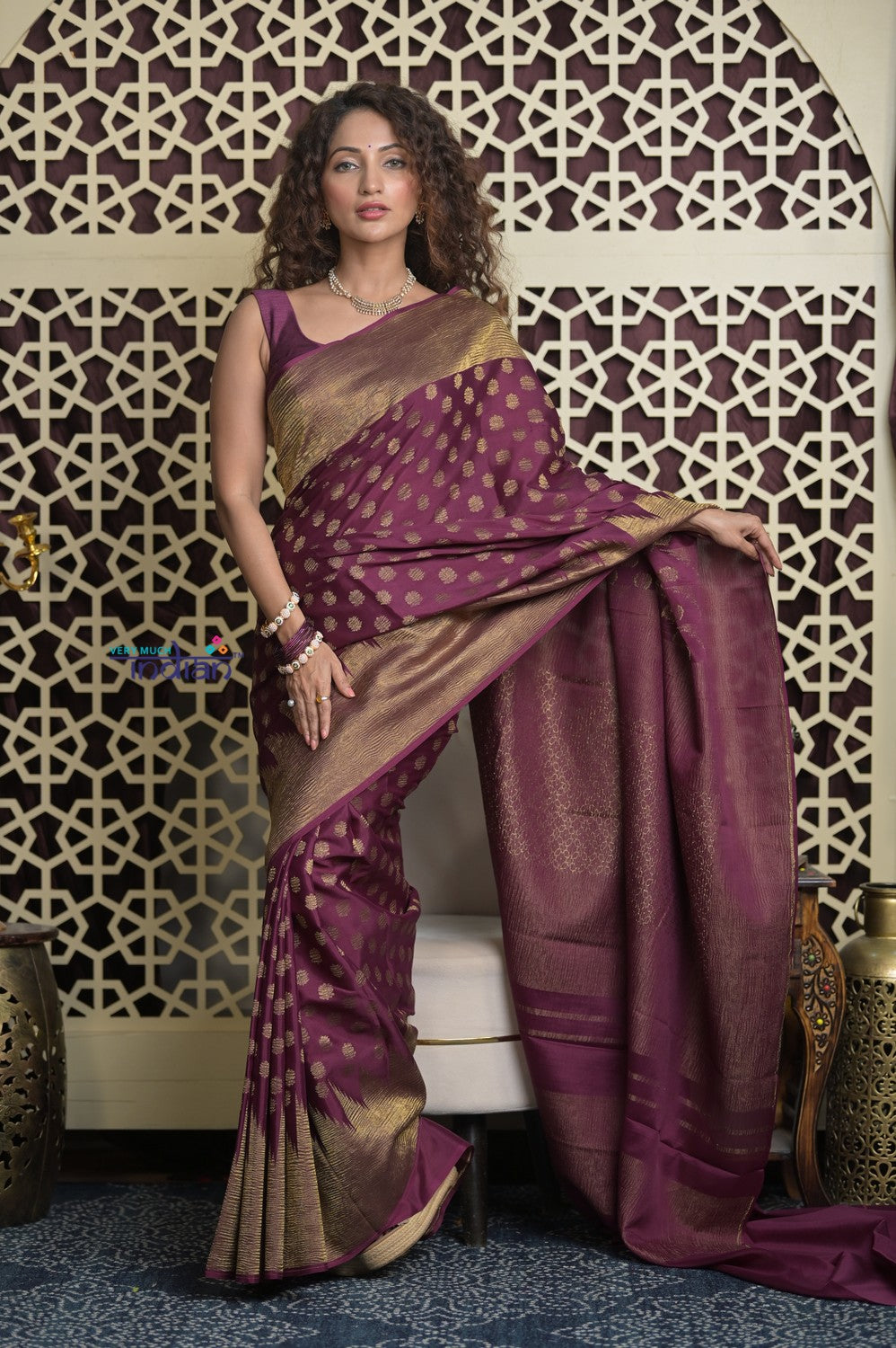 Shubh Lakshmi 2.0 ~ Handloom Banarasi Khaddi Crepe Georgette Silk Saree in Taupe Brown (Silk Mark Certified)
