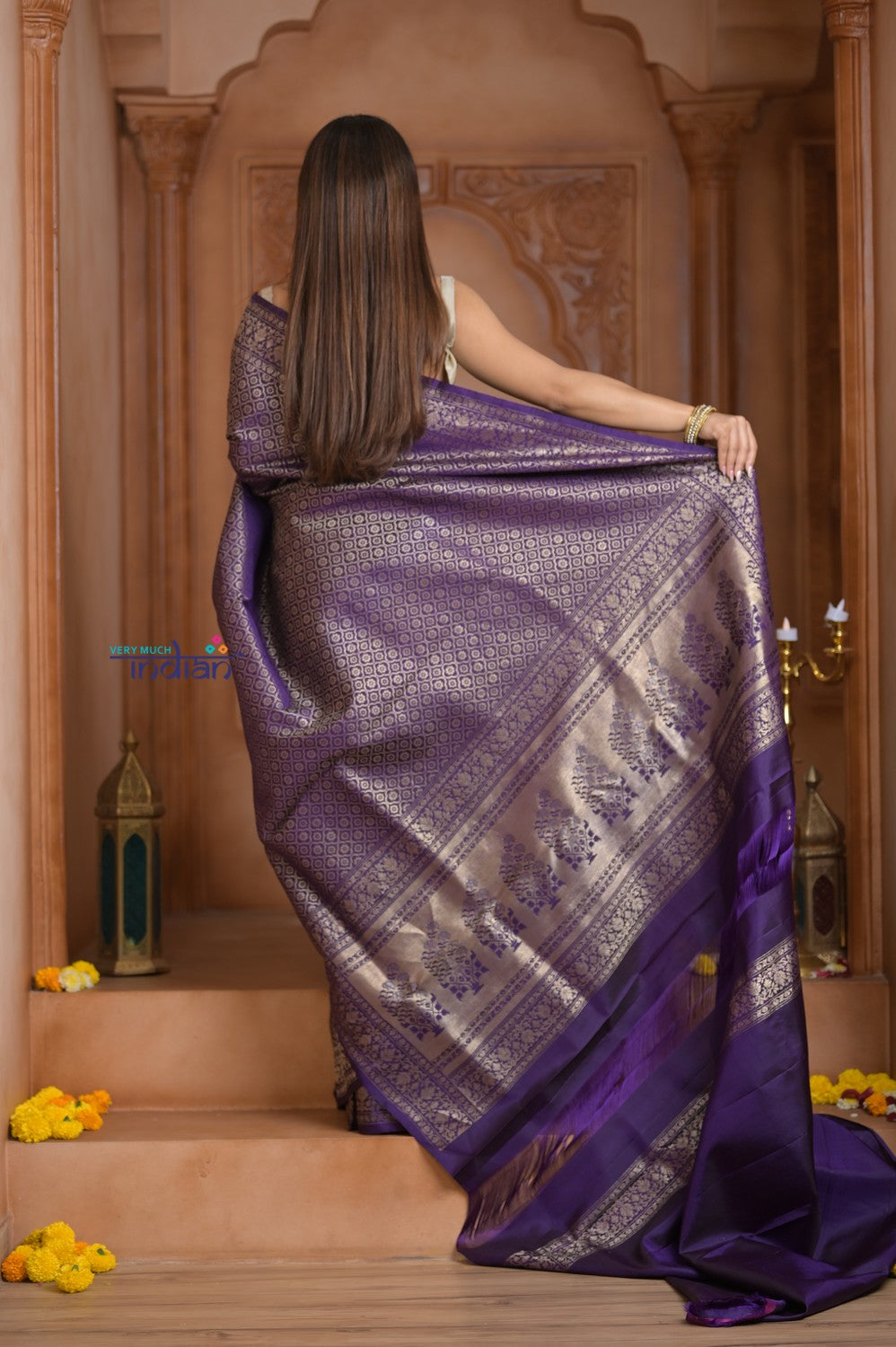 Shubh Lakshmi ~ Handloom Pure Silk Kanjivaram Saree with Brocade in Purple (Silk Mark Certified)