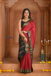 Shubh Lakshmi ~ Handloom Pure Mysore Silk Crepe Saree in Red and Black (Silk Mark Certified)