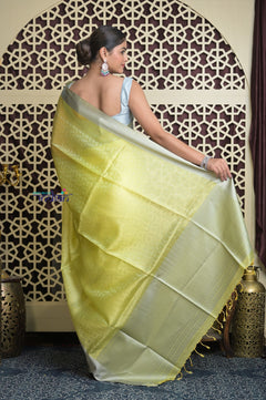 Shubh Lakshmi 2.0 ~ Designer Handloom Kota Silk Saree with Diamond Pattern in Lime Yellow
