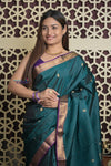 Shubh Lakshmi 2.0 ~ Handloom High Quality Pure Soft Silk Saree in Teal Green and Purple  (Silk Mark Certified)