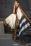 Virasat ~  Traditional Cotton Ilkal Saree in Beautiful Contrast Resham Pallu ~ White Black