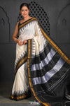 Virasat ~  Traditional Cotton Ilkal Saree in Beautiful Contrast Resham Pallu ~ White Black