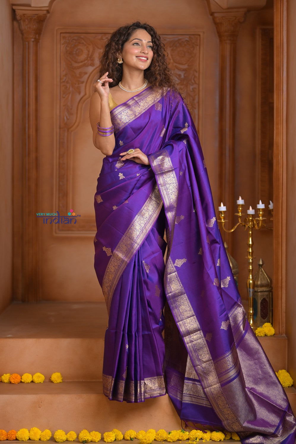 Shubh Lakshmi ~ Handloom High Quality Pure Soft Silk Saree in Purple (Silk Mark Certified)