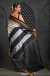 Virasat ~  Traditional Cotton Ilkal Saree in Beautiful Contrast Resham Pallu ~ White Black