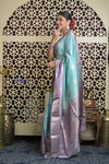 Shubh Lakshmi 2.0 ~ Handloom High Quality Pure Soft Silk Saree in Sea Blue and Lilac  (Silk Mark Certified)