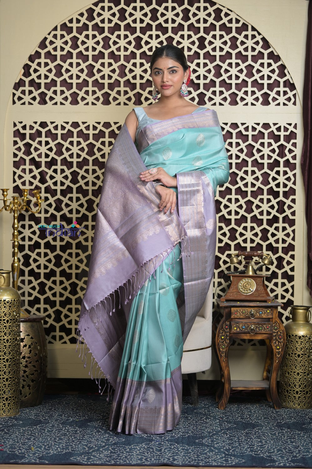 Shubh Lakshmi 2.0 ~ Handloom High Quality Pure Soft Silk Saree in Sea Blue and Lilac  (Silk Mark Certified)