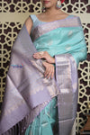 Shubh Lakshmi 2.0 ~ Handloom High Quality Pure Soft Silk Saree in Sea Blue and Lilac  (Silk Mark Certified)