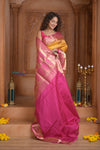 Shubh Lakshmi ~ Handloom High Quality Pure Soft Silk Saree in Yellow and Pink (Silk Mark Certified)