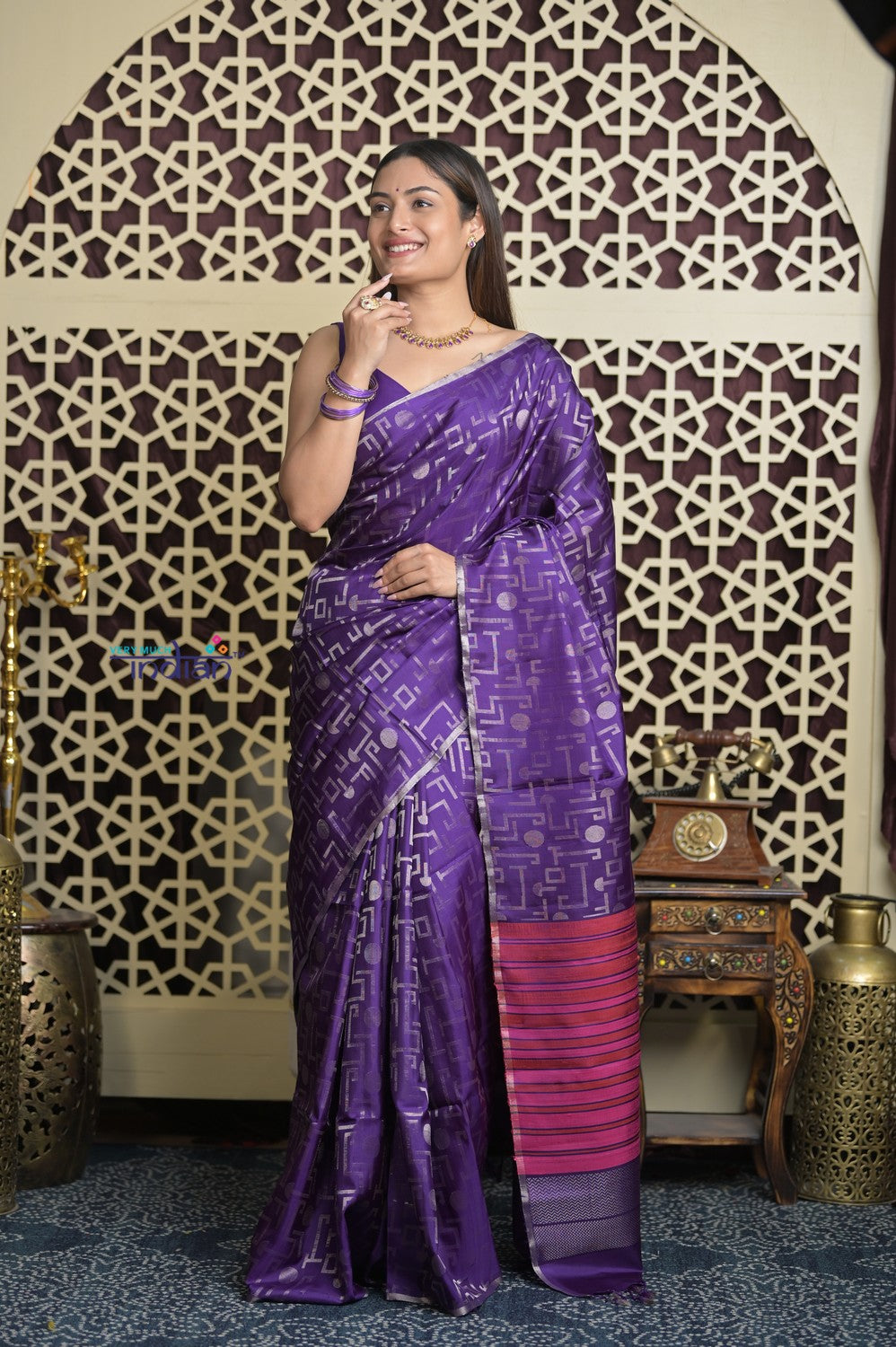 Shubh Lakshmi 2.0 ~ Handloom High Quality Pure Soft Silk Saree in Purple and Pink  (Silk Mark Certified)