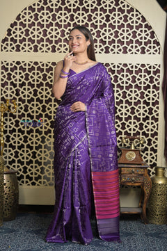 Shubh Lakshmi 2.0 ~ Handloom High Quality Pure Soft Silk Saree in Purple and Pink  (Silk Mark Certified)