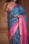 Shubh Lakshmi ~ Handloom Pure Silk Ikkat Patola Saree in Sky Blue and Pink (Silk Mark Certified)
