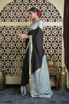 Shubh Lakshmi 2.0 ~ Handloom High Quality Pure Mysore Silk Saree in Black and Grey (Silk Mark Certified)
