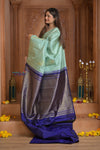 Shubh Lakshmi ~ Handloom High Quality Pure Soft Silk Saree in Sea Green and Dark Blue (Silk Mark Certified)