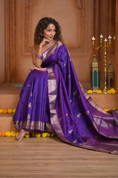 Shubh Lakshmi ~ Handloom High Quality Pure Soft Silk Saree in Purple (Silk Mark Certified)