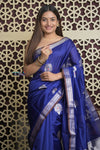 Shubh Lakshmi 2.0 ~ Handloom Pure Katan Silk Saree in Marine Blue (Silk Mark Certified)