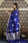 Shubh Lakshmi 2.0 ~ Handloom Pure Katan Silk Saree in Marine Blue (Silk Mark Certified)