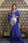 Shubh Lakshmi 2.0 ~ Handloom Pure Katan Silk Saree in Marine Blue (Silk Mark Certified)