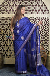 Shubh Lakshmi 2.0 ~ Handloom Pure Katan Silk Saree in Marine Blue (Silk Mark Certified)