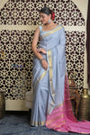 Shubh Lakshmi~ Handloom High Quality Pure Mysore Silk Saree in Powder Blue (Silk Mark Certified)