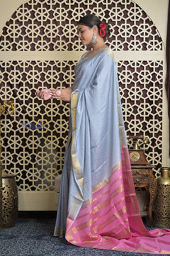 Shubh Lakshmi~ Handloom High Quality Pure Mysore Silk Saree in Powder Blue (Silk Mark Certified)