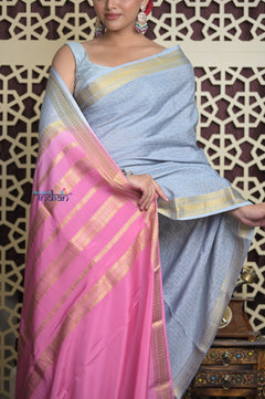 Shubh Lakshmi~ Handloom High Quality Pure Mysore Silk Saree in Powder Blue (Silk Mark Certified)