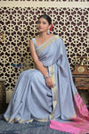 Shubh Lakshmi~ Handloom High Quality Pure Mysore Silk Saree in Powder Blue (Silk Mark Certified)