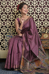 Shubh Lakshmi 2.0 ~ Handloom Dupion Silk Saree with Digital Print in Dark Maroon