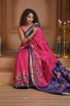 Shubh Lakshmi ~ Handloom Pure Silk Ikkat Patola Saree in Pink and Dark Blue (Silk Mark Certified)