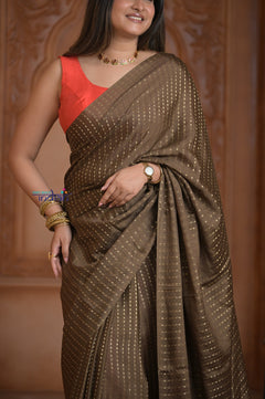 Shubh Lakshmi ~ Handloom High Quality Pure Soft Silk Saree in Light Brown and Pink (Silk Mark Certified)