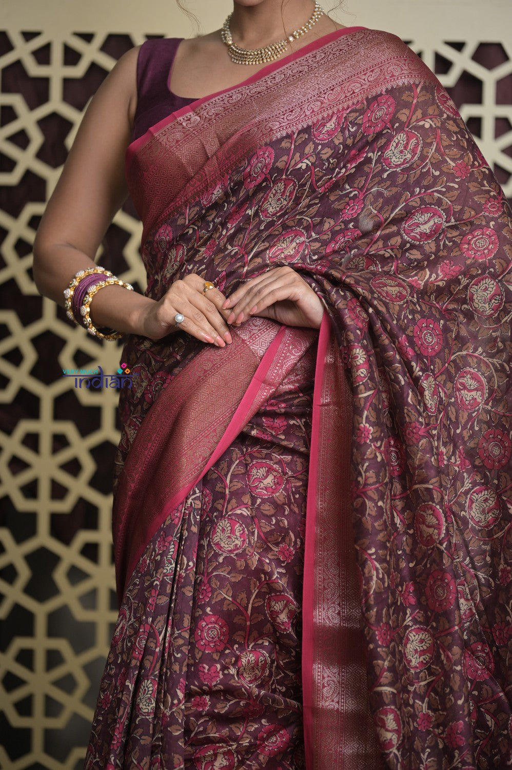 Shubh Lakshmi 2.0 ~ Designer Chanderi Cotton Silk Saree with Digital Floral Print in Brown