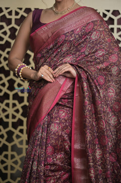 Shubh Lakshmi 2.0 ~ Designer Chanderi Cotton Silk Saree with Digital Floral Print in Brown