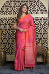 Shubh Lakshmi 2.0 ~ Handloom High Quality Pure Soft Silk Saree in Dual Tone Orange and Pink (Silk Mark Certified)