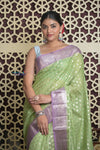 Shubh Lakshmi 2.0 ~ Designer Chanderi Cotton Silk Saree with Circular Pattern in Lime Green and Lilac