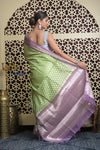 Shubh Lakshmi 2.0 ~ Designer Chanderi Cotton Silk Saree with Circular Pattern in Lime Green and Lilac