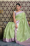 Shubh Lakshmi 2.0 ~ Designer Chanderi Cotton Silk Saree with Circular Pattern in Lime Green and Lilac
