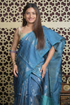 Shubh Lakshmi 2.0 ~ Handloom High Quality Pure Soft Silk Saree in Steel Blue (Silk Mark Certified)